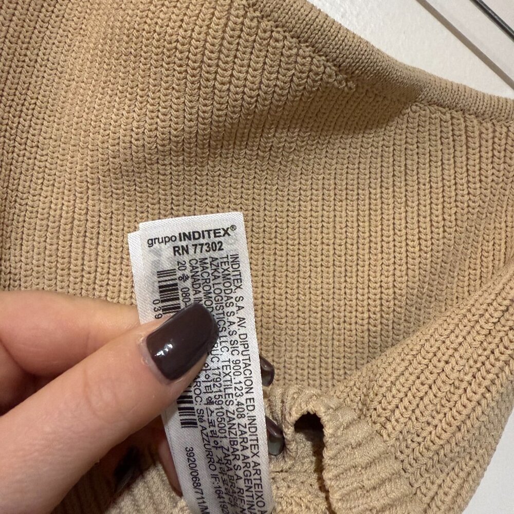 ✨🤎 Zara Asymmetric Beaded Knit Top – Tan - Size M 🤎✨ - Picture 5 of 6